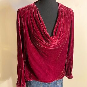Sundance Elegant Velvet Drape Neck Top - Red